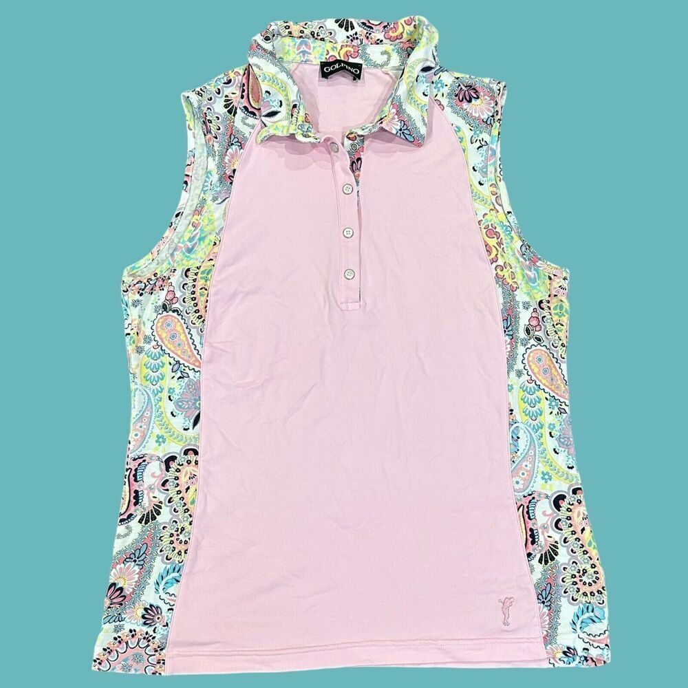 Women’s Golfino Holiday Dreams Patched Paisley Sleeveless Polo Top Size‎ Medium